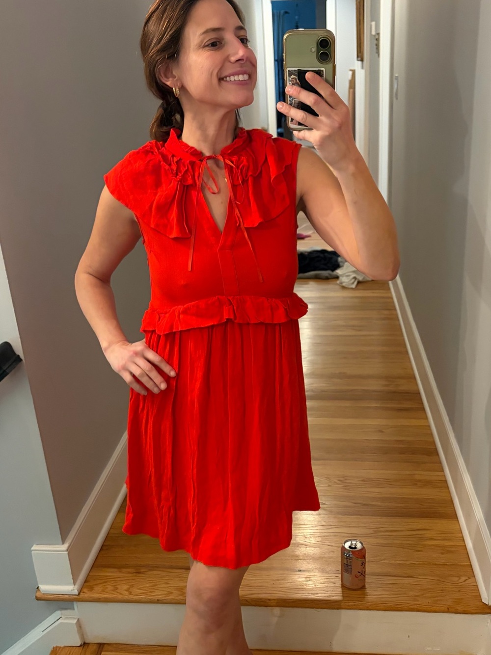 Maje Rutta Red Ruffled Crepe Mini Dress Size 2 US 6 - Picture 4 of 12